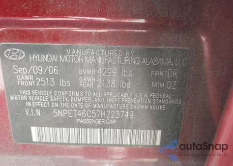 2007 Hyundai Sonata Gls из США, поврежденный, VIN 5NPET46C57H223749